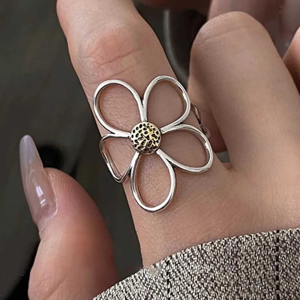 925 Sterling Silver Rings for Women Couple Minimalist Handmade Simple Big Flower Ring Party Jewelry Gift Prevent Allergy W250207