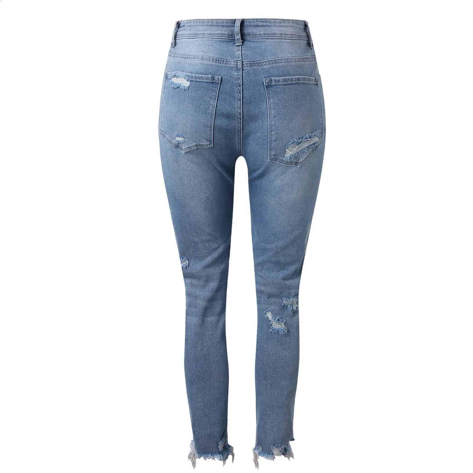 WomenS Pants Women Stretchy High Waisted Straight Leg Ripped Boyfriend Jeans Frayed Ankle Denim Pantalones De Mujer 250206