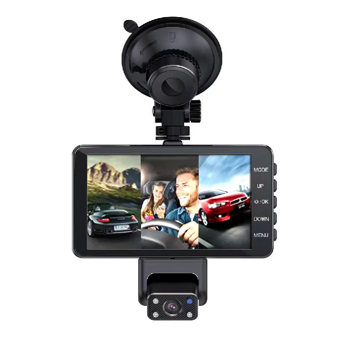 WIFI 4 Inch Touch Screen 1080P 3 Lens Car DVR Video Recorder Dash Cam Smart G-Sensor 170 Degree Wide Angle Ultra Resolution Front with Interior Rear C