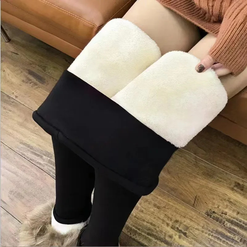 Women Lamb Fleece Leggings Seamless High Waist Thermal Winter Warm Tights Solid Stretchy Casual Pants Female Streetwear Jogger 250206