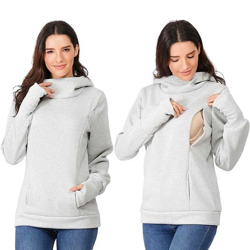 Womens Fleece Maternity Nursing Sweatshirt Breastfeeding Shirt Momy Hoodie Kangaroo With Pocket Pregnant Women Clothes W250207