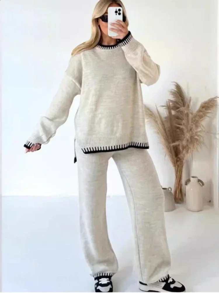 zekye Womens Sweat Suit Set Tracksuit Set Woman Warm Suit For Women Fashion Woman Space Wadding Womens Knitted Suit 250122