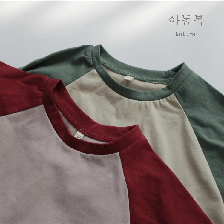 Children Girl Casual Patchwork Tops Pullover Loose Thin Long Sleeves Tees Boys Spring Simple Bottoming Shirt Cotton T-shirt 250207