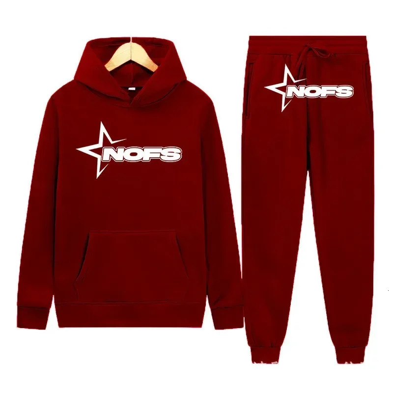 NOFS printed mens sportswear hoodie and jogging pants 2piece gym set Conjun 250207