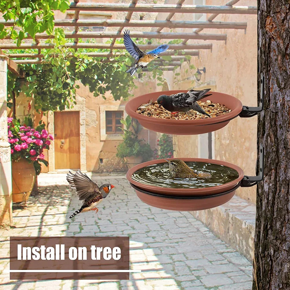 2 layer Bird Feeding Trays Wall Hanging Tree Mounted Bird Bath Spa Foldable Multifunctional Feeders for Garden Balcony Railing 250121