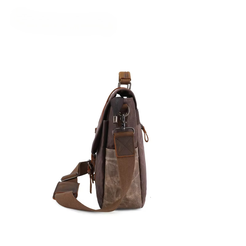 Vintage Men Messenger Bags Waterproof Canvas Shoulder Man Business Crossbody Bag Male Travel Laptop Handbag Candy Genuine Leather