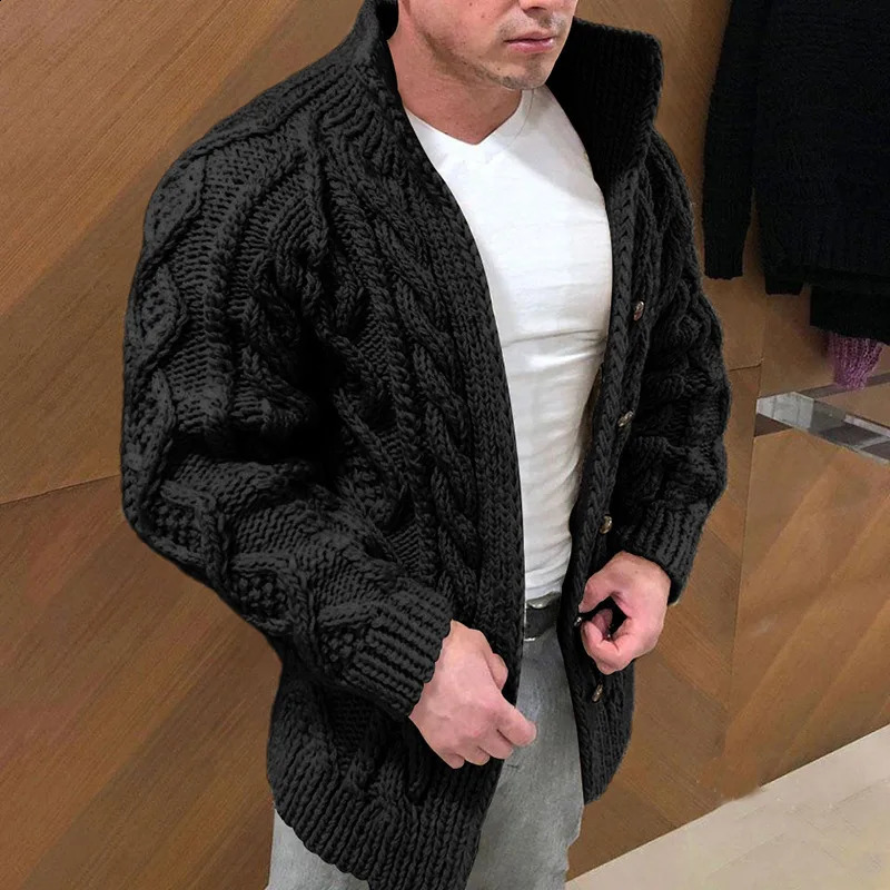 Mens Heavyweight Long - Sleeved Stand - Collar Single - Breasted Casual Sweater Cardigan Outerwear for Autumn and Winter. 250206
