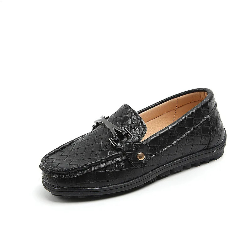 Black Childrens Boat Shoes Four Seasons Wild Belt Metal Boy Party Kids Fashion Performance Shoes Classic Britain Style 250206