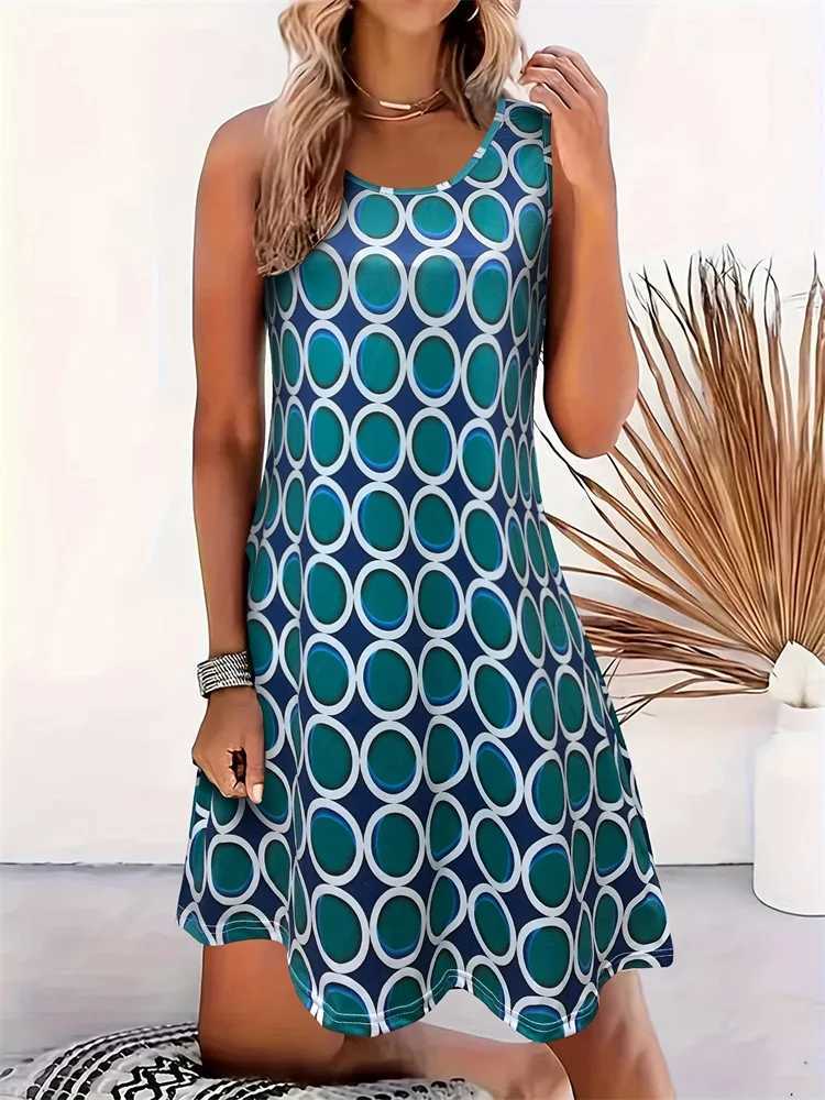 Summer Boho Beach Dress Fashion Circle Dot Printed Robe Women Casual Knee Dress O Neck Breathable Dress Vacation Vest PajamasXJ2500207
