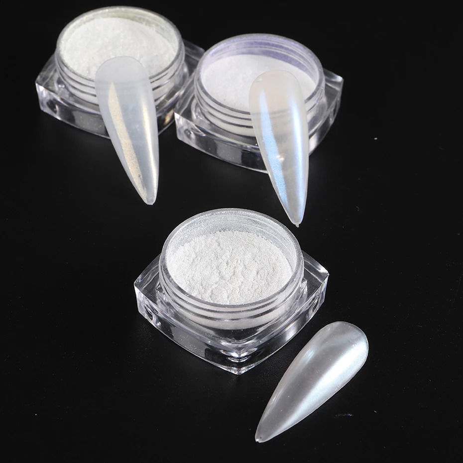 Moonlight Pearl White Nails Glitter Dust Chrome Aurora Rubbing on Powder Shell Mirror Pigment Nail Art Supplies Decoration 250115