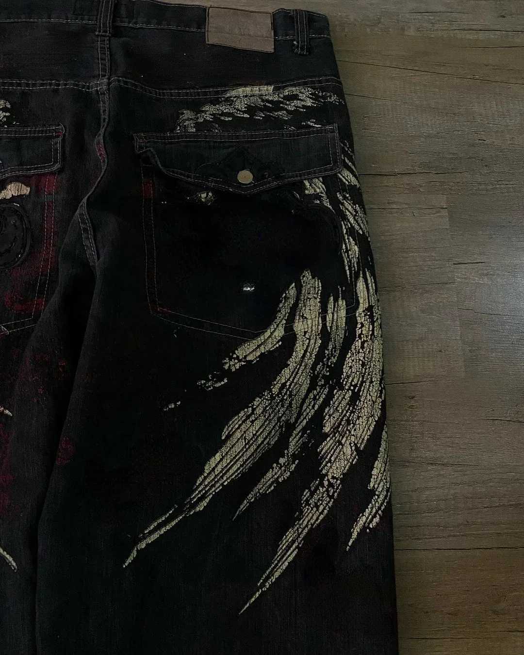 Y2K Vintage Jeans New Harajuku Hip Hop Wing Pattern Embroidery Print Baggy Jeans Pants Goth High Waist Wide Trousers Strtwear W250207