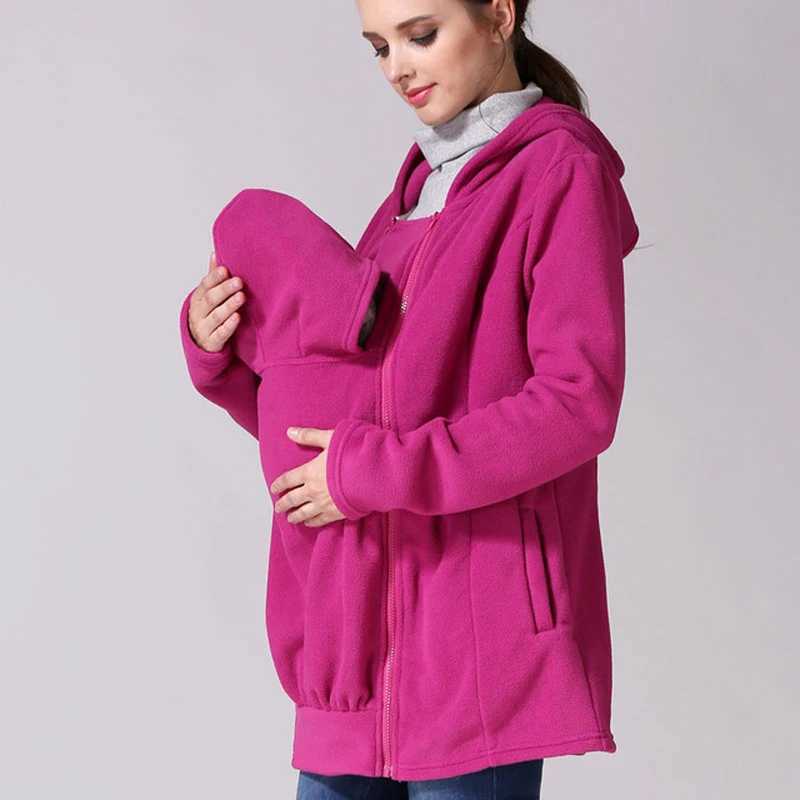 Winter Maternity Clothes Pregnancy Hoodies Jackets Kangaroo Coat Baby Carrier Clothing Casual Warm Hooded Mommy Outerwear W250207
