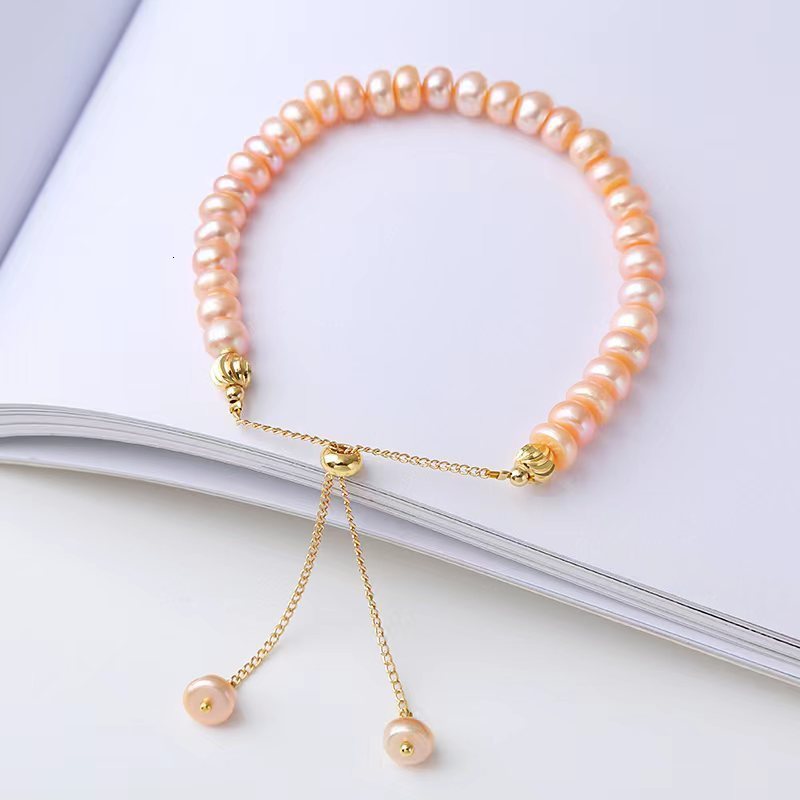 100% Natural Freshwater Pink Pearl Simple 14K Gold Filled Female Beads Chain For Women Bracelet Jewelry Gifts No Fade 250121