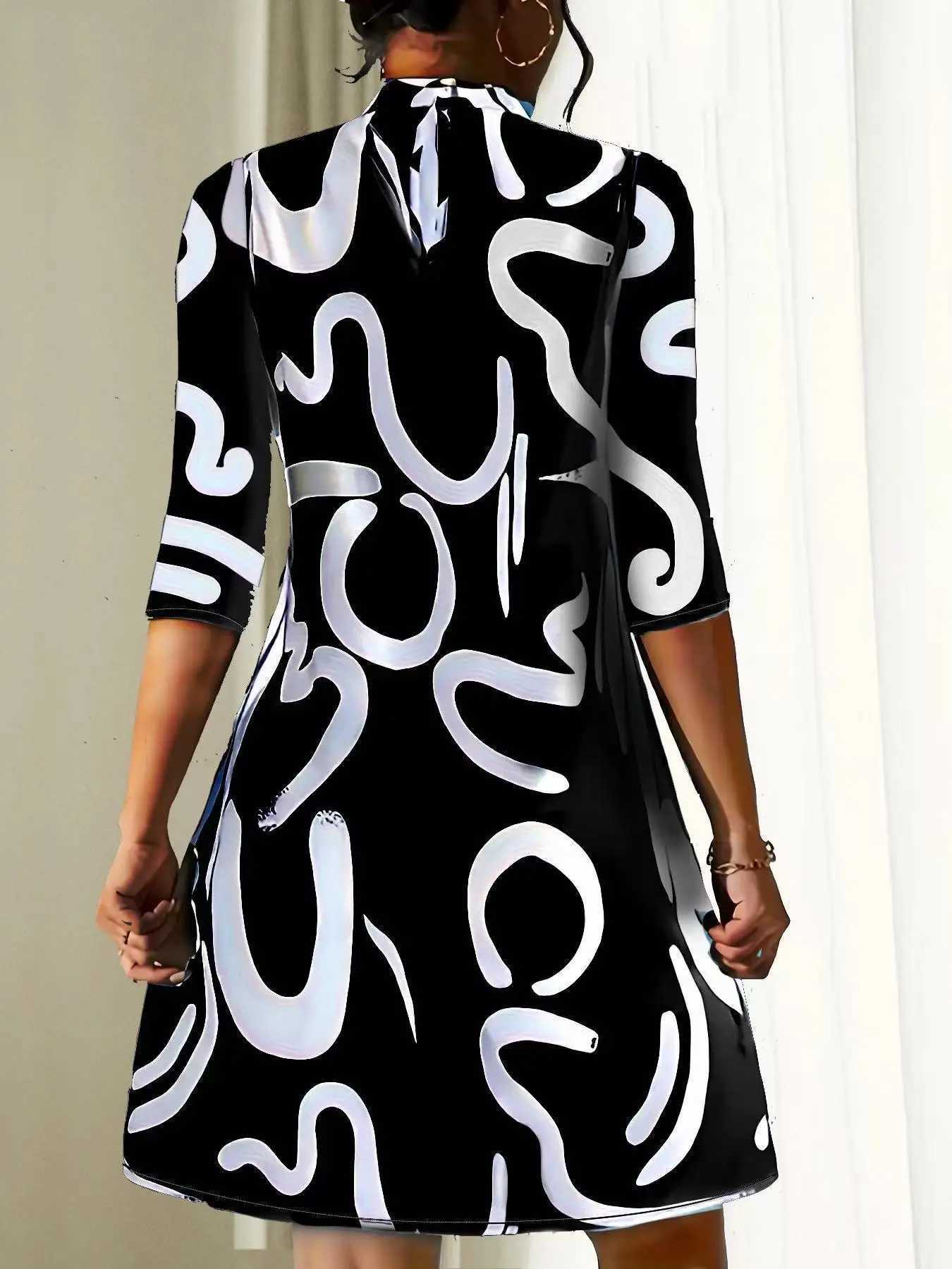 Fashion Long Sve Print Mini Dress Women 2023 Autumn Casual Temperament Office Ladies Dresses For Women Robe FemmeXJ2500207