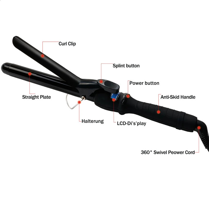 Professional Hair Curler 1.25 Inch Clipped Curling Iron with Extra Long Tourmaline Ceramic Barrel LCD Temperature Adjust up 450 250206