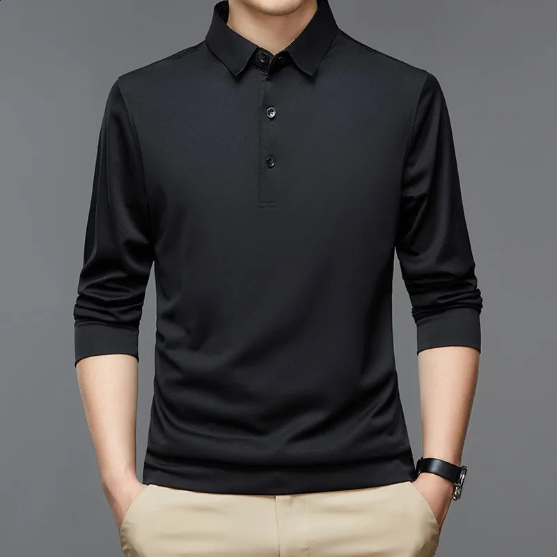 Fashion Men Business Solid Polo Shirts Spring Autumn Thin Long Sleeve Button Lapel Male Clothing Loose Casual TShirt Tops 250121