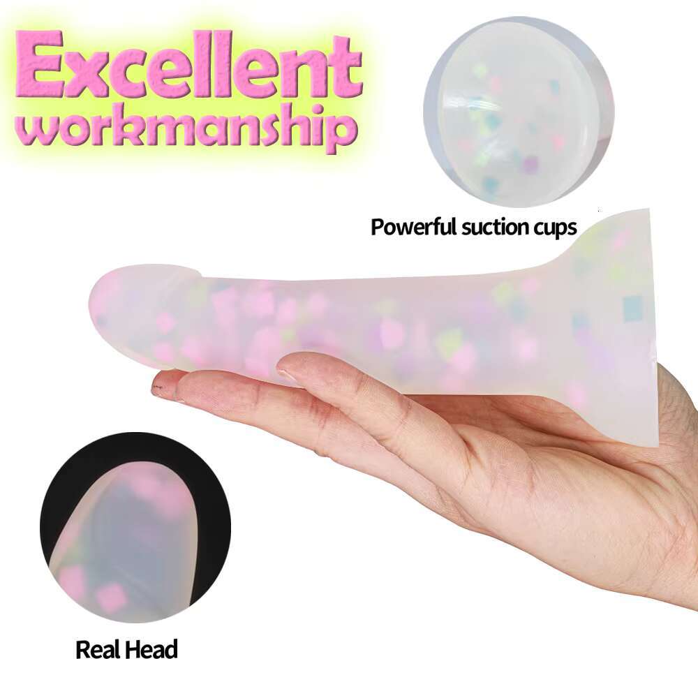 Luminous jelly colorful particles silicone soft simulation dildo anal plug G-spot stimulation female masturbator sex toys