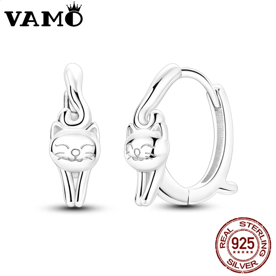 VAMO 925 Sterling Silver Cat Vegetarian Silver Earrings Jewelry Ear Studs Sparkling Pave Earring Wedding Gift Women Anniversary 250207
