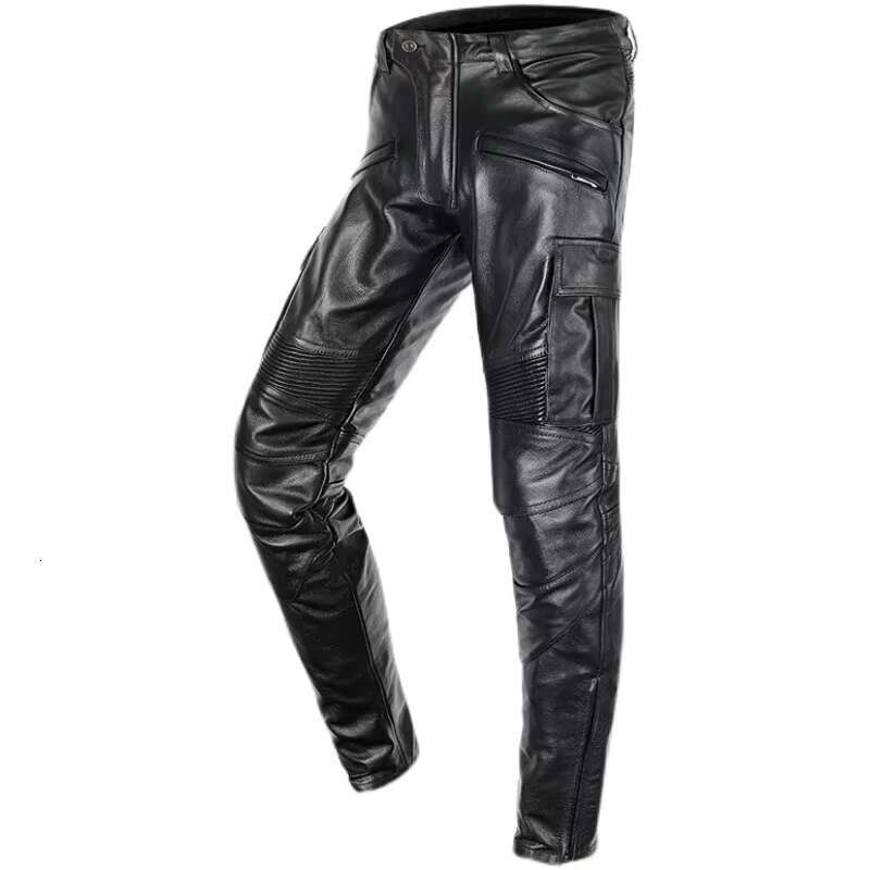 Leather Pants Riding Windproof Retro Motorcycle Vintage Grey Black Leather Trousers Men Thick Natural Cowhide Men's Biker Pants