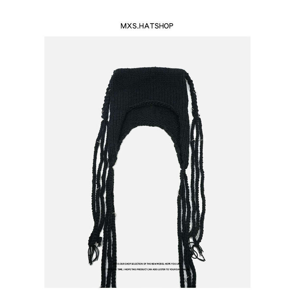 Dark wool female personality niche hip-hop Fried Dough Twists braid knitting cold warm Lei Feng hat winter