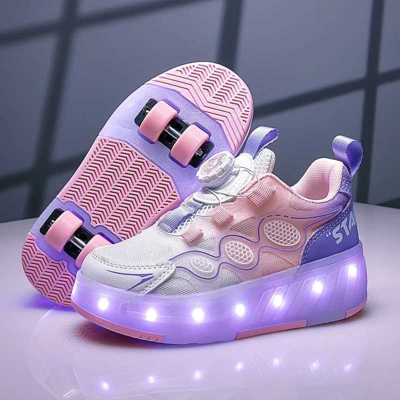 Children Roller Skating Shoes Anti-collision Durable Walking Shoes LED Lights USB Charging Four-wheel Skate Shoes for Kids W250207