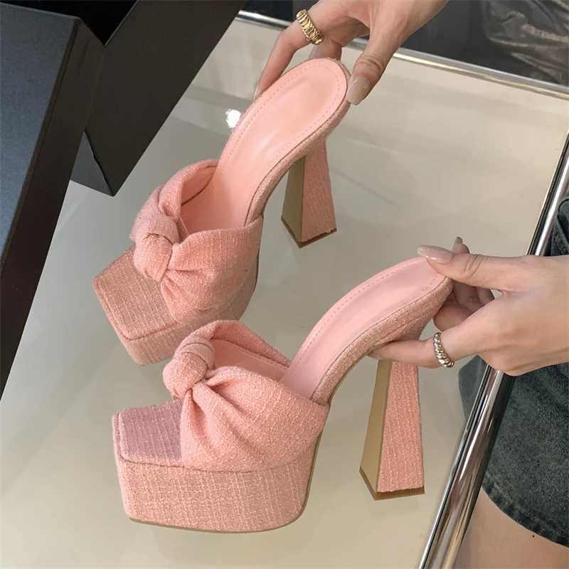 Eilyken Chunky Platform Woman Slippers Butterfly-knot Open Toe Wedding Banquet Sandals Extreme High Heels Slide ShoesXJ250207