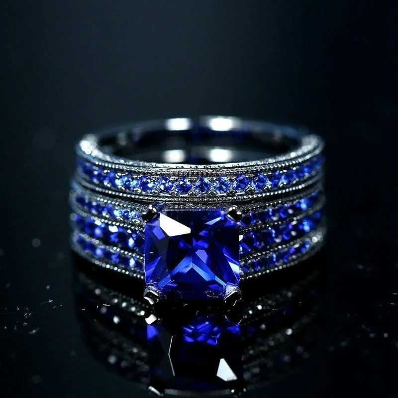 Charm Couple Rings Stainless Steel Black Mens Ring Blue Zircon Womens Ring Sets Valentines Day Gift Wedding Band Fine Jewelry W250207