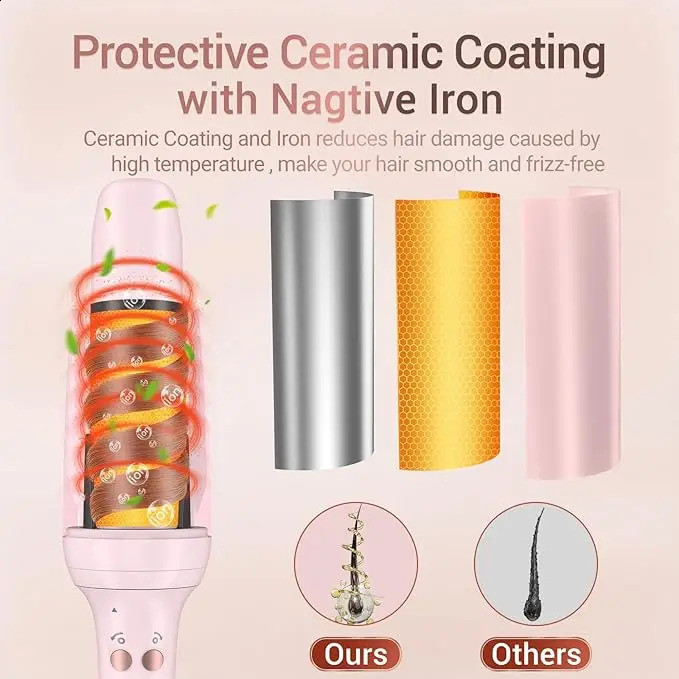 OPE PRO Automatic Curling Iron Hair Curler Replaceable Curling Wand with 2 Sizes Barrel 1 1.25 3 Temps Hair Waver 250206