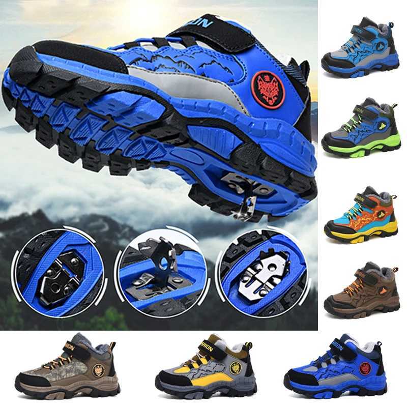 Winter Kids Hiking Shoes Super Warm Plus Cotton Boy Sneakers Non-slip Leather Waterproof Boots Teenager Trekking Climbing Shoes W250207