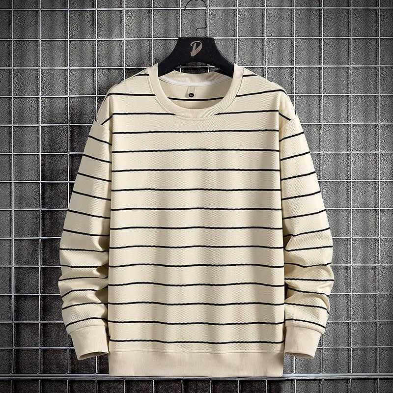 2024 Spring Men Stripe Sweatshirt Cotton Oversized Hoodies Men Long Sleeve O-Neck Pullovers Male Streetwear Fashion Tops 6Xl 8Xl W250207