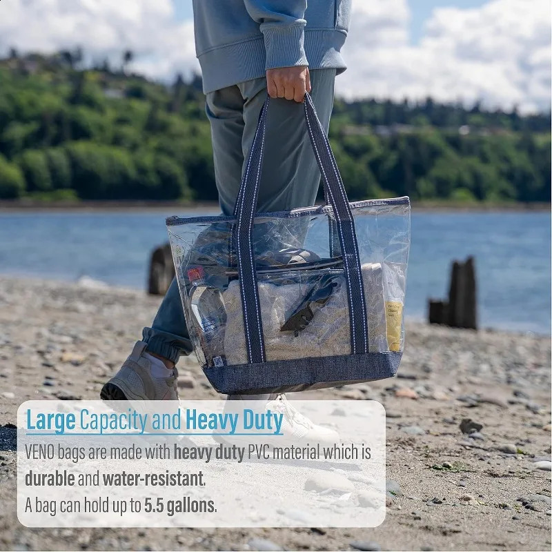 Ship from US 2 Packs Clear Tote Beach Bags for Woman wZipper Shoulder Strap Transparent Lunch Shopping Bag Travel Stadium 250228FBB
