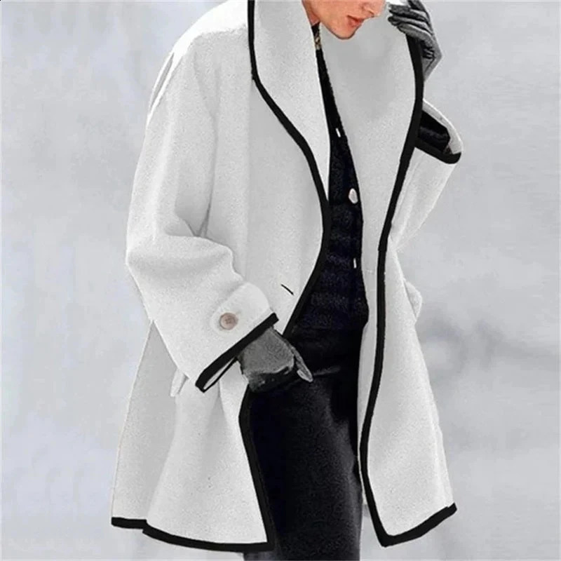 Womens Autumn And Winter Woolen Coat Long Sleeve Casual Outwears Fashion Women Solid Loose Jacket 250113Z