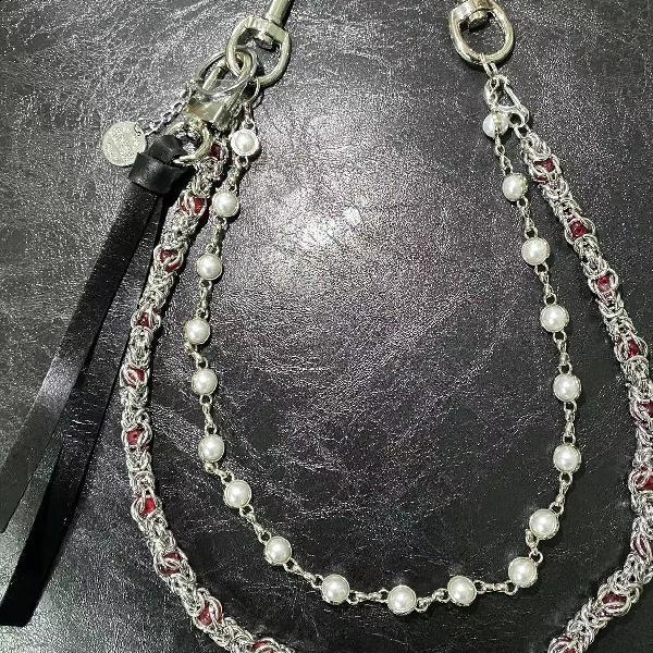 Vintage Monnarch Dragon Bone Bead Pearl Pants Chain Three Layer Fashion Accessories Hip Hop Punk One Waist Compact y2k Keychain 241116