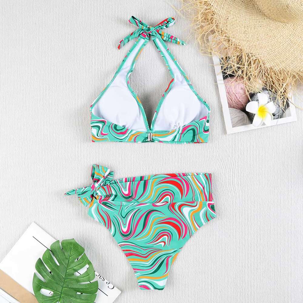 Big Breast Wrap Bikinis Women'S Personality Fashion Comfortable Vintage Printed Pure Color Plus Size Biquinis Summer Beachwear
