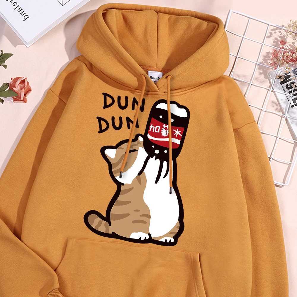 Salary Increase Funt Cat Print Hoody Mens Casual Wool Street Clothing Loose Warm Sweater O-Neck Pollover Hoodie Couple W250207