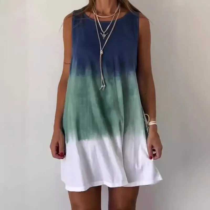 2024 Summer Round Neck Dress for Women Tie Dye Sveless Dresses Fashion Loose Simple Vacation Ladies Casual Wear Robe FemmeXJ2500207