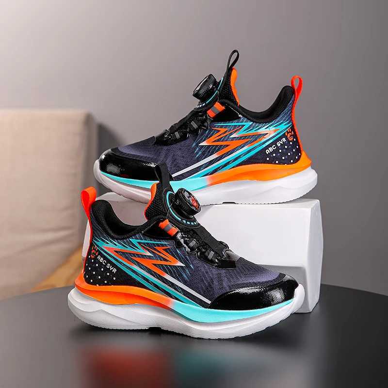 Childrens Trend Rotate Button Air Sport Casual Sneaker Kids Sports Shoes for Boy and Girl Wear-Resistant W250207