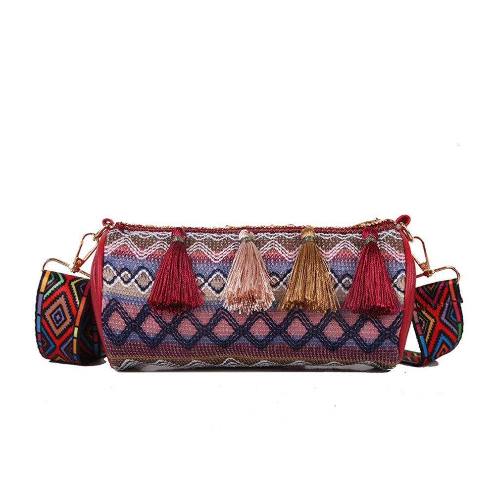 New Women Tassel Crossbody Fashion Bohemian Ethnic Style Color Embroidery E Cyder Girls Satchel Shoulder Bag Polyester Casual