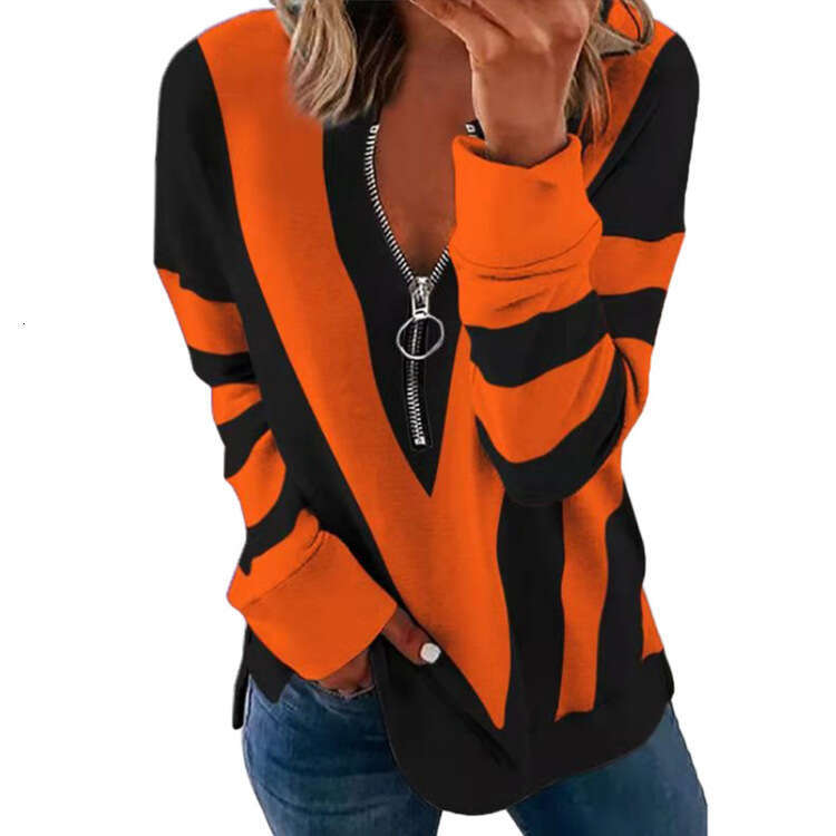 Autumn and winter hot selg V-neck zipper personalized print long sleeved women's hoodie 2024 temperament versatile new trend clothing ins