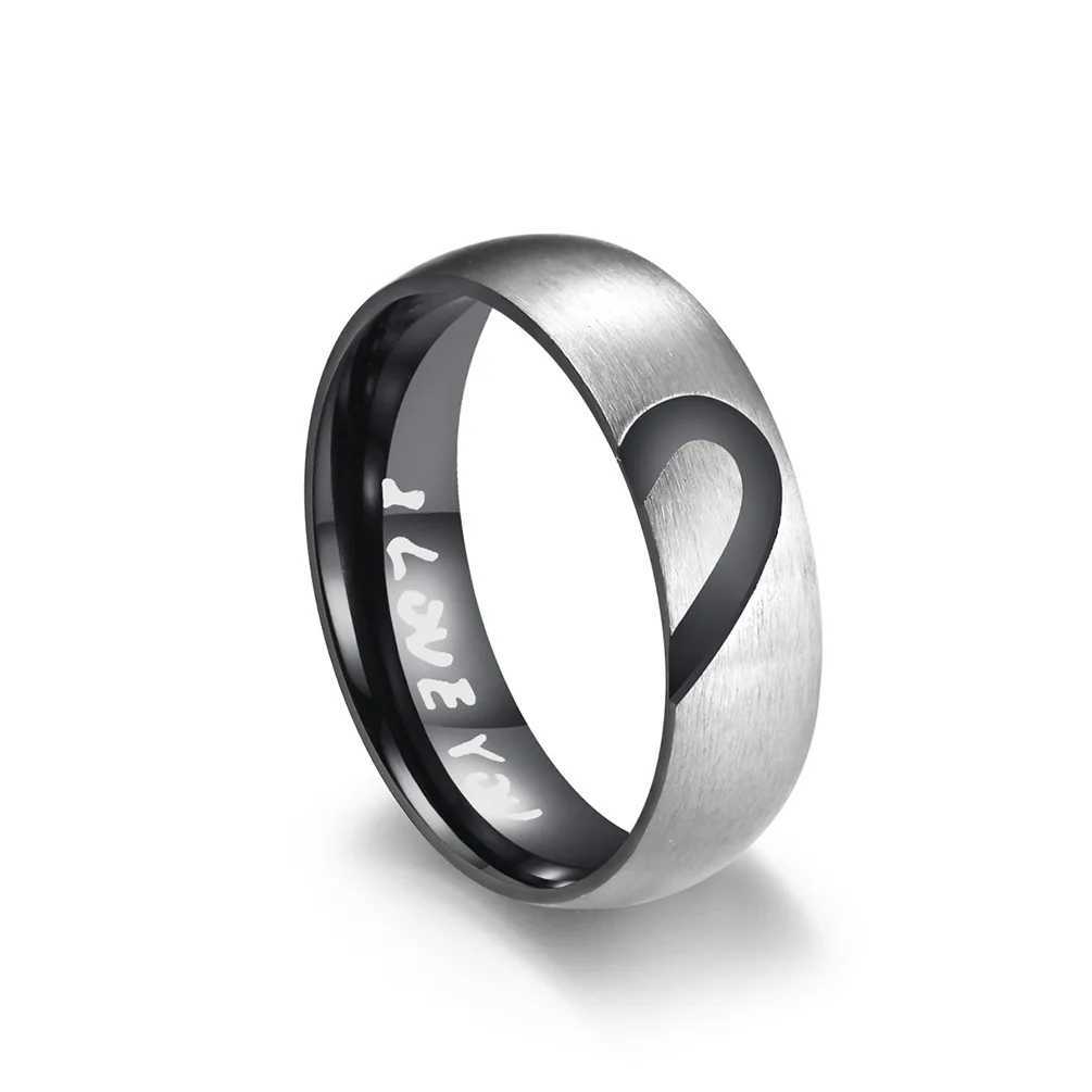 Rose Gold/Black Heart shaped Couple Ring Stainless Steel Couple Love Promise Ring W250207