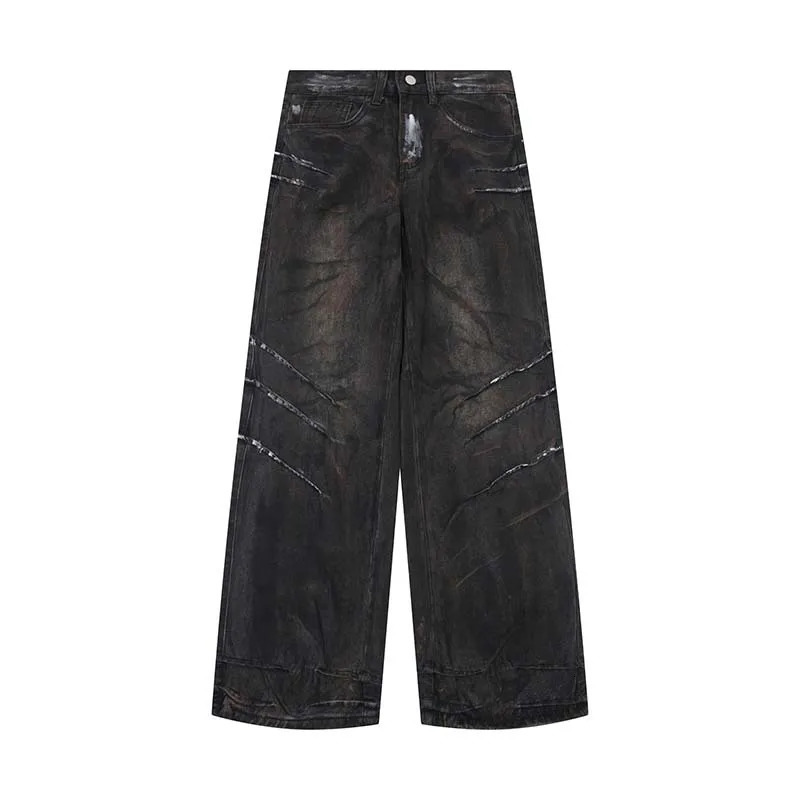 High Street Y2k Jeans Men Distress Water Washed loose Denim Pants Wide Leg Baggy Jeans Vintage Y2k Clothes Men 250206