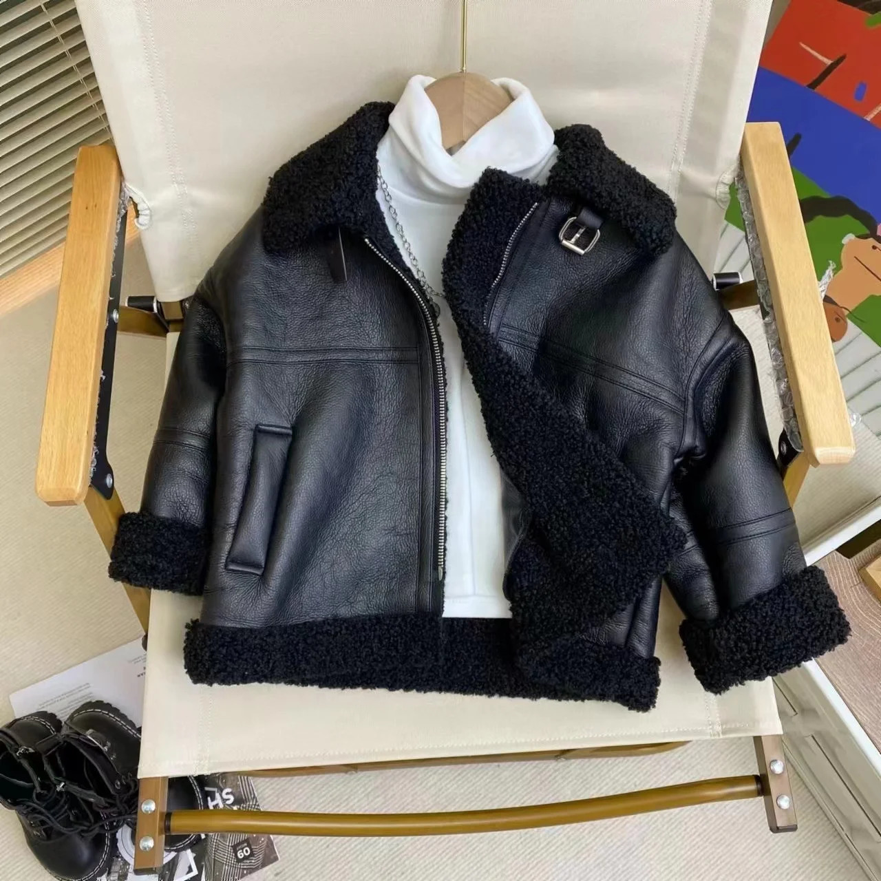Boy Jackets Leather Fleece Thickness Kids Coats Fashion Children Outerwear Winter Autumn -A0122 250206