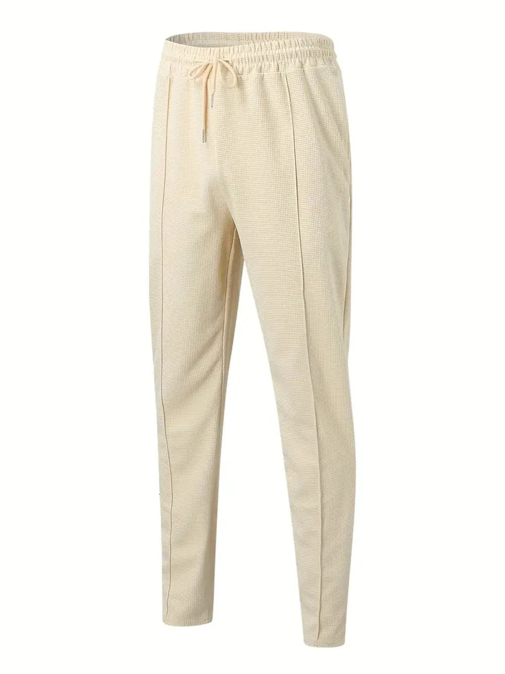 Mens Casual Business Waffle Fabric Short Sleeve Zipper Polo Top and Drawstring Pants Suit Clothing In Tops Tees 250207