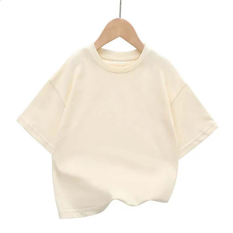 Summer Childrens Short Sleeved T-shirt Fashion Kids Shoulder Down T-shirt Top Cotton Trendy Student Tee 2-12 Years Old 250207