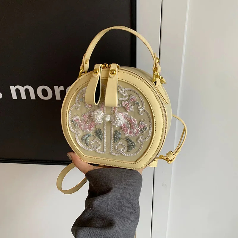 Chinese Style National Bag Womens Fashion Versatile Niche Embroidered Messenger Super Fire Portable Round 250206