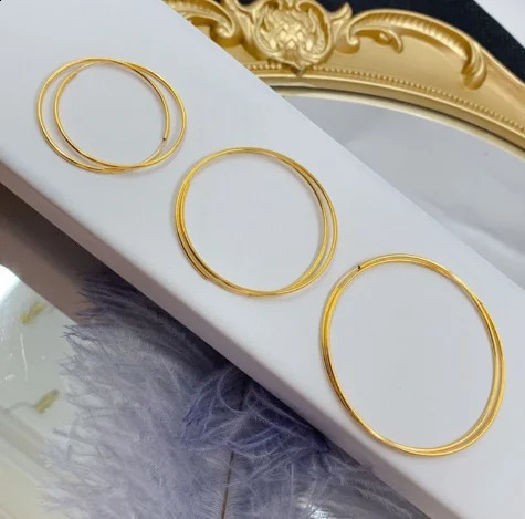 100% real 18k gold hoop earrings for women party gift au750 jewelry round circle big hoop earrings 1cm-5cm 250207