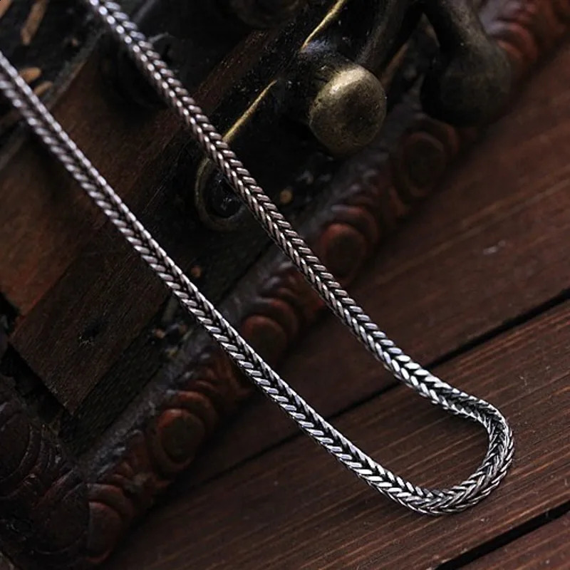BOCAI Real S925 Silver Jewelry Accessory 1.6MM Woven Snake Bone Necklace for Men and Women Fashion Fox Tail Chain Wholesale 250120