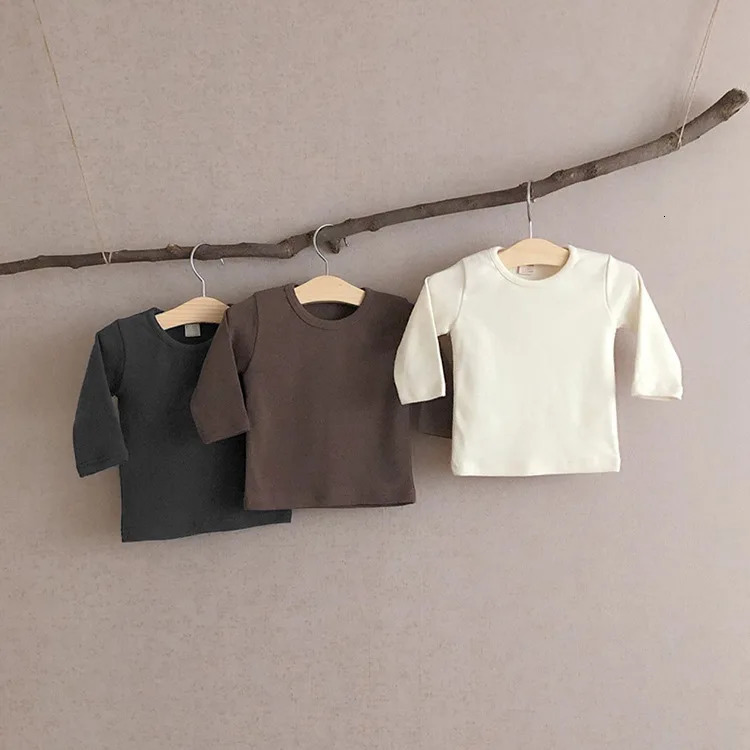 0 to 24M Kids Autumn Winter T-shirts Children Baby Boy Girls Clothes Pullover Long Sleeve Solid Cotton Warm Clothing Tops 250207