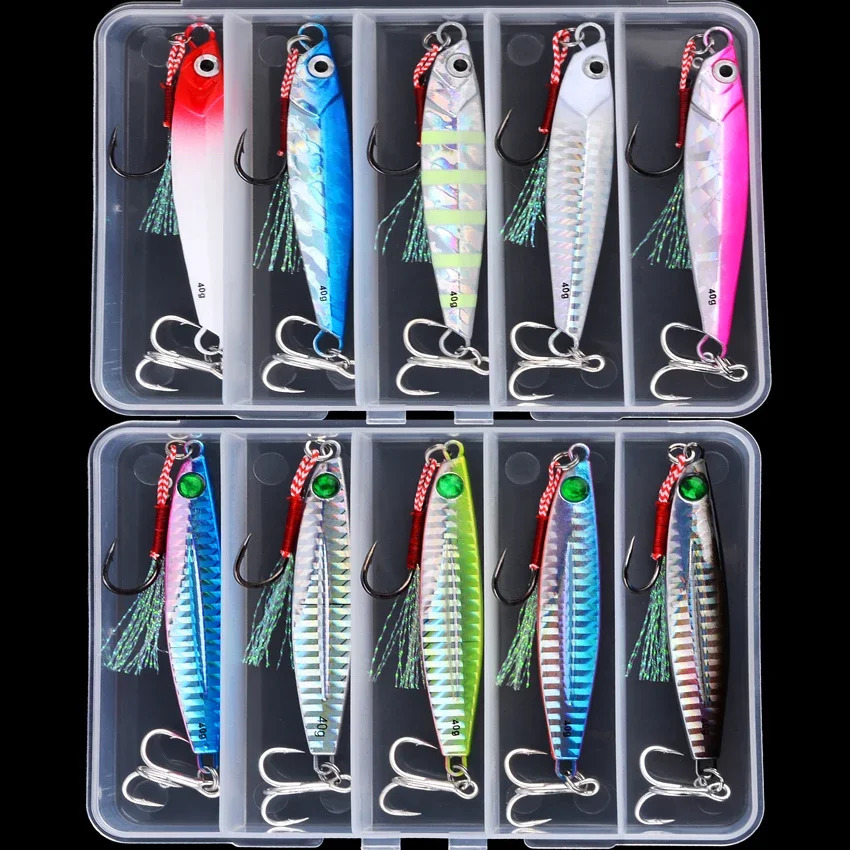 5pcs Metal Jig Fishing Lure Weights 10g40g Trolling Hard Bait Bass Tackle Trout Jigging Jigs Saltwater Lures 250207