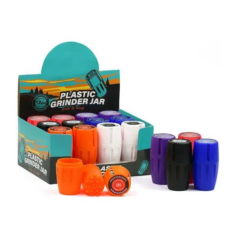 12pcs/Box Bulk Sale 2 in 1 Wine Barrel Shaped Tobacco Grinder with Herb Storage Jar 45*80mm Herbal Crusher Mix Colors WholesaleXJ250207